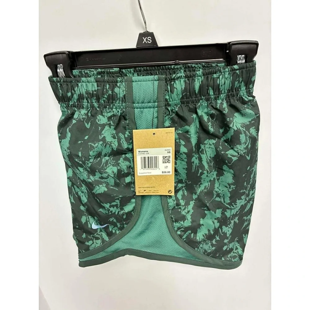 Nike Womens Green Printed Tempo Dri Fit Brief Lined Running Shorts Size XS NWT